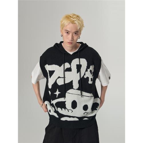 Dangerouspeople薛之謙dsp飛船小D連帽毛衫潮牌寬松百搭針織馬甲