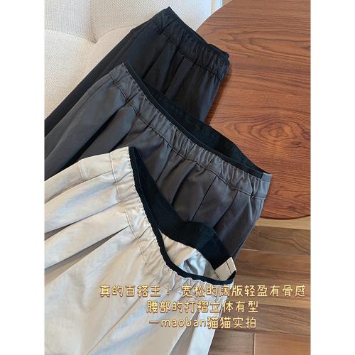 z3000+ 梨子BI入！走路帶風 立體剪裁寬松雙褶大褲腿顯瘦闊腿褲