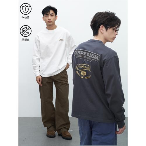 GOODLIVEABLE 255G純棉破壞拼接貼布做舊長袖t恤純棉美式復古上衣