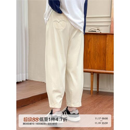 大碼女裝【萬能搭哈倫褲】三種褲長早秋新款刺繡高腰寬松休閑褲子