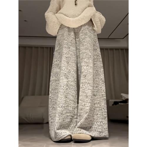 灰色小香風闊腿褲女秋季2025新款小個子高腰顯瘦休閑慵懶風直筒褲