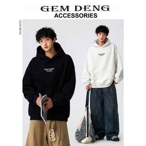 GEM DENG新美式潮牌休閑字母連帽衛衣男寬松百搭簡約情侶復古外套