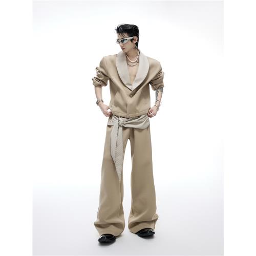 ArguE CulturE小眾黑白千鳥格V領外套撞色夾克套裝系帶垂墜感長褲