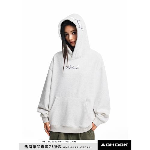 【Achock官方店】潮牌入秋薄款簡約貼布繡外套美式街頭情侶衛衣男