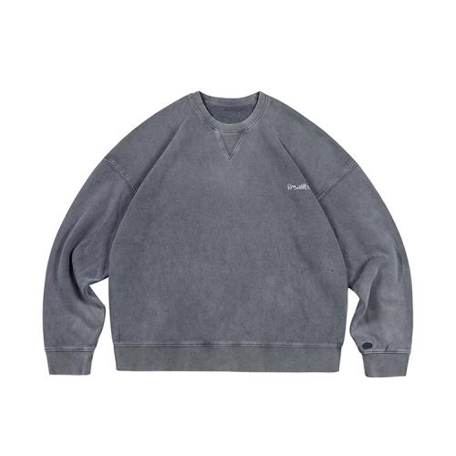 Resalibert 新疆長絨棉400G水洗做舊破壞復古圓領短寬衛衣長袖男