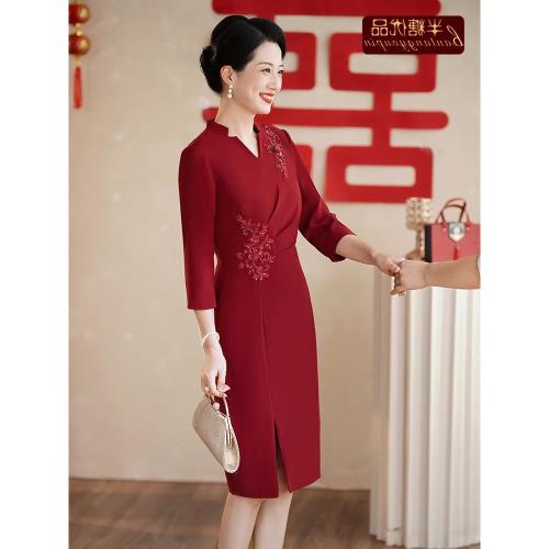 高端婚禮媽媽婚宴禮服高貴結婚喜慶年輕丈母娘喜婆婆裝喜服連衣裙