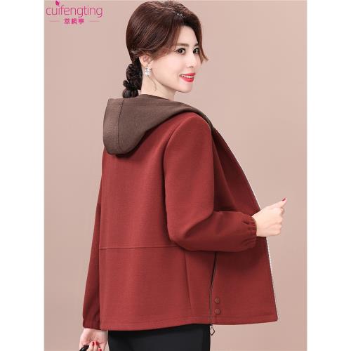 中老年媽媽裝連帽外套女秋冬時尚休閑短款氣質加厚保暖上衣50多歲