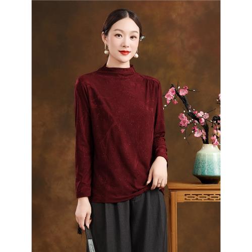 加肥特大碼220斤媽媽裝國風新中式半高領打底衫顯瘦遮肉針織上衣