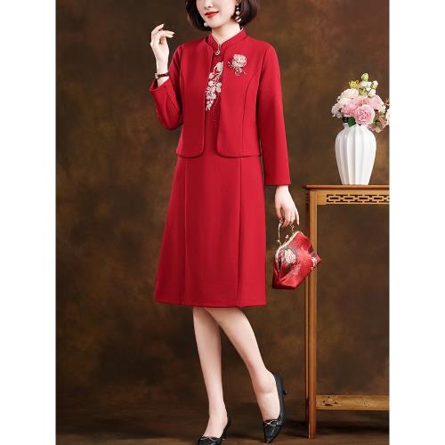 喜婆婆婚宴裝禮服裙秋季貴夫人氣質喜服外套連衣裙兩件套裝送媽媽