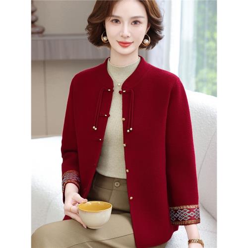 媽媽裝春秋新中式針織開衫新款上衣服中老年女裝氣質百搭毛衣外套