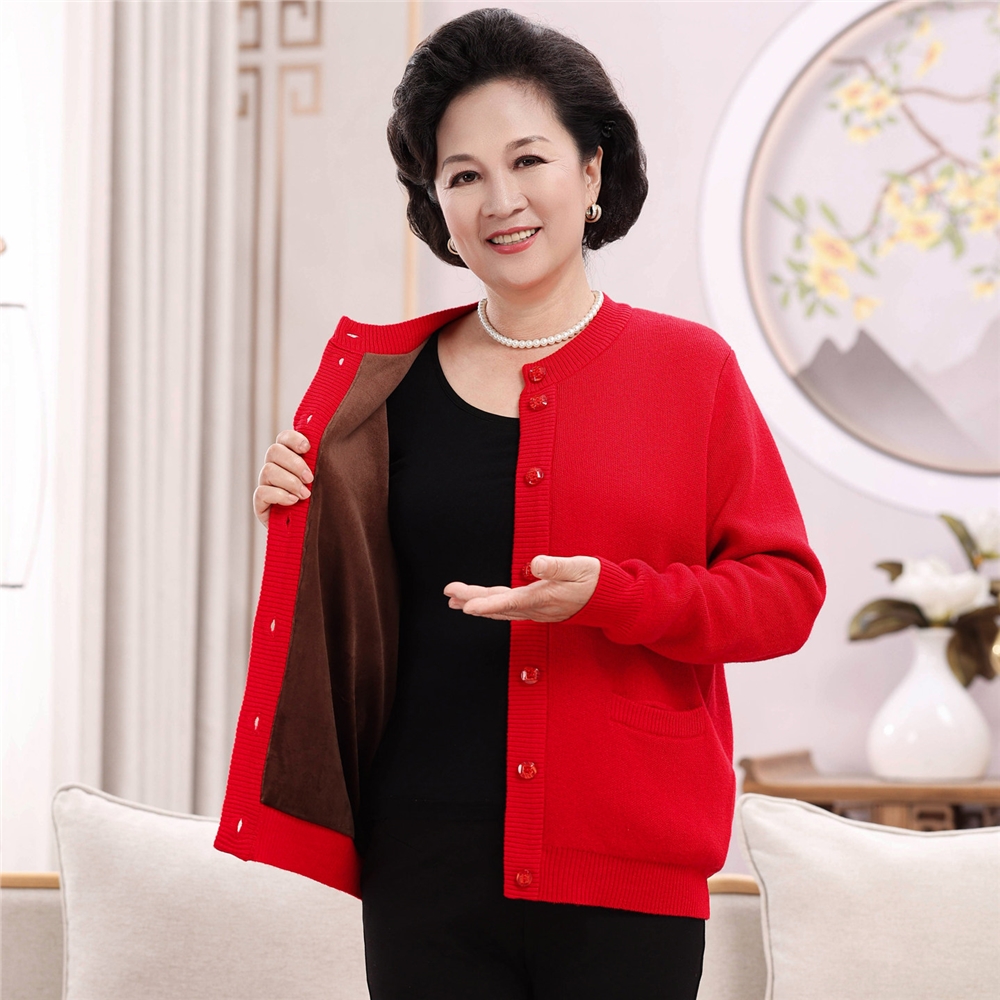 中老年人毛衣開衫女本命年爸爸裝媽媽過年紅色衣服爺爺奶奶情侶裝|中