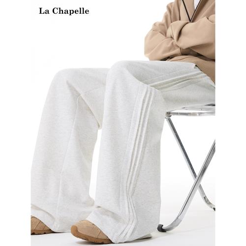 拉夏貝爾側邊條紋褶皺重磅休閑衛褲男女秋季新款潮牌復古直筒長褲