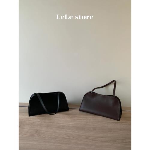 ro*w手提包小眾極簡設計時髦手拿包頭層牛皮單肩腋下包百搭馬鞍包