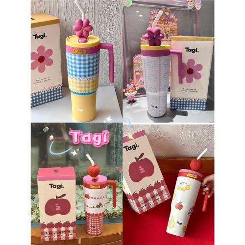 Tagi保溫杯怦怦花田噸噸杯大容量可愛車載冰霸杯吸管杯不銹鋼水杯