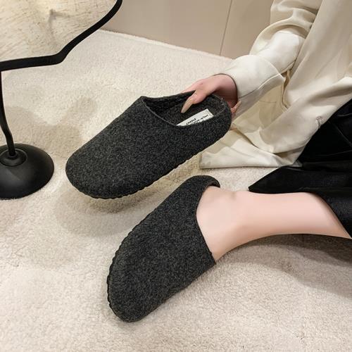 復古勃肯鞋灰色瑪麗珍毛毛鞋女冬季外穿新款厚底呢子單鞋加絨棉鞋