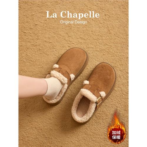 拉夏貝爾厚底勃肯鞋女2025新款冬季棉鞋加絨雪地靴毛毛鞋低幫短靴