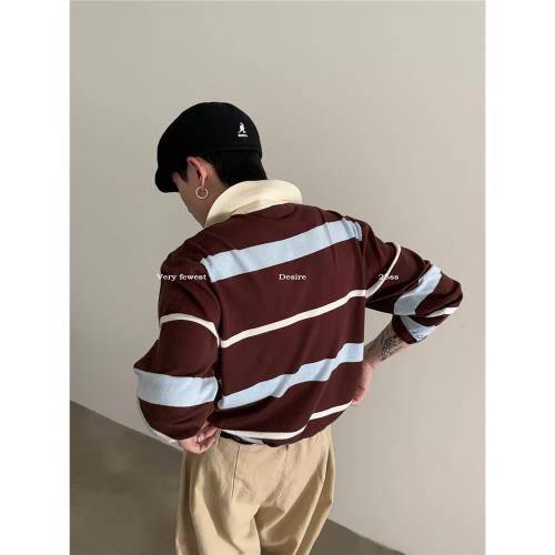 VERY FEWEST 松弛感撞色條紋POLO衫秋季短款老錢套頭長袖針織衫