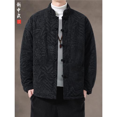 新中式秋冬加厚保暖暗紋唐裝棉衣中國風復古盤扣中山裝棉襖居士服