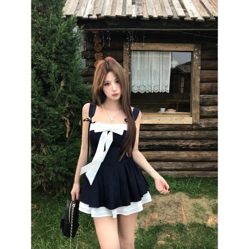 Mejiu蜜九【小步舞曲】甜美芭蕾風蝴蝶結連衣裙女夏季收腰裙子