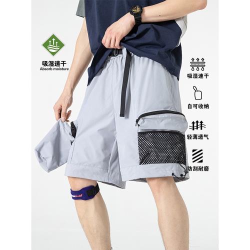 夏季戶外運動寬松多口袋五分褲男士潮牌山系薄款透氣速干工裝短褲