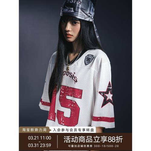 WHOOSIS（不知其名）字母印花冰球服短袖送方巾美式街頭潮流男女