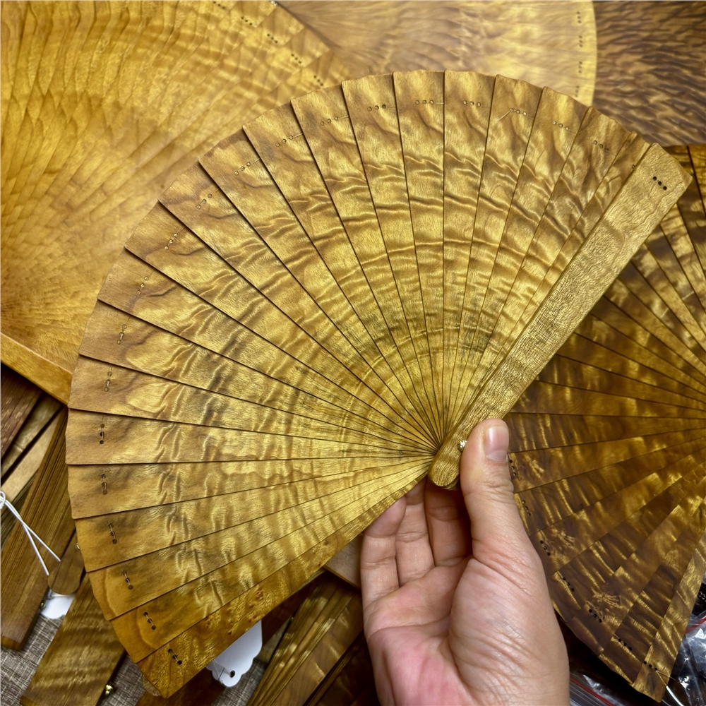 金絲楠木扇子滿水波紋古風走秀香木扇中國風折扇小尺寸15 厘米|消暑