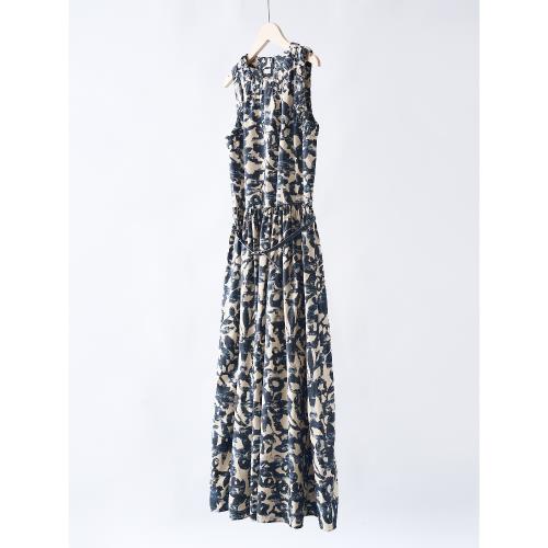 M家！木巨上6k+~25夏季新款棉府綢碎花印花圓領無袖連衣裙附腰帶