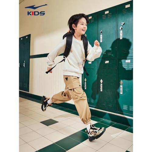 鴻星爾克男童鞋兒童冬季運動鞋女孩旋轉鈕扣跑步鞋減震休閑鞋子