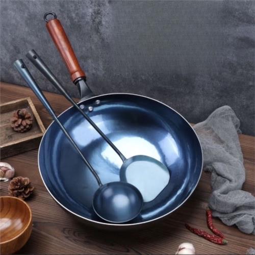 章丘手工鐵鍋旗艦家用精鐵鍛打不粘鍋圓底炒菜鍋無涂層