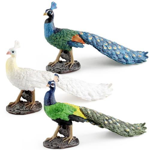 跨境仿真野生鳥類飛禽動物孔雀模型藍孔雀綠孔雀白孔雀裝飾擺件|玩偶