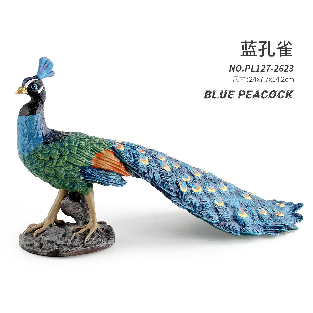 跨境仿真野生鳥類飛禽動物孔雀模型藍孔雀綠孔雀白孔雀裝飾擺件|玩偶