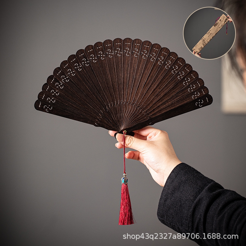 檀香木紫檀綠檀紫光檀蘇扇中國風折扇鏤空雕刻檀香扇文創禮品扇|手扇