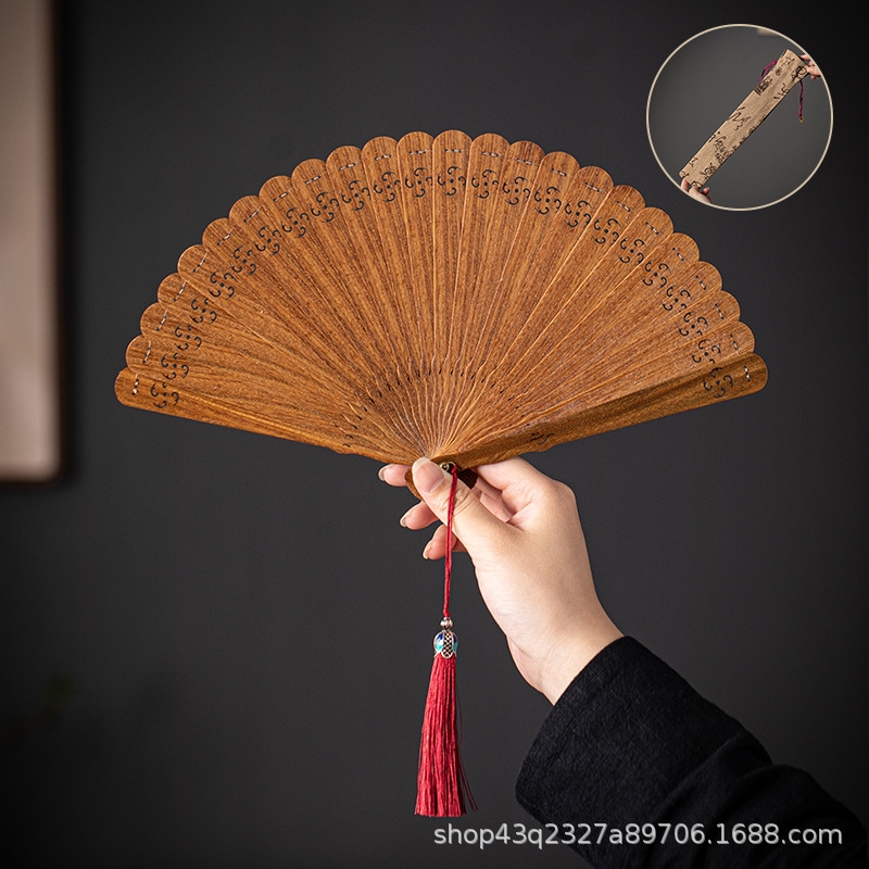 檀香木紫檀綠檀紫光檀蘇扇中國風折扇鏤空雕刻檀香扇文創禮品扇|手扇