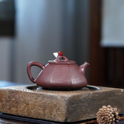 宜興紫砂壺原礦紫朱泥八方山水石瓢名家手制茶壺茶具禮品批發代發|茶具
