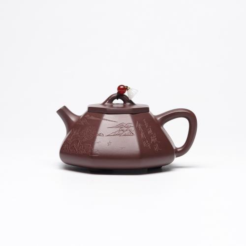 宜興紫砂壺原礦紫朱泥八方山水石瓢名家手制茶壺茶具禮品批發代發|茶具