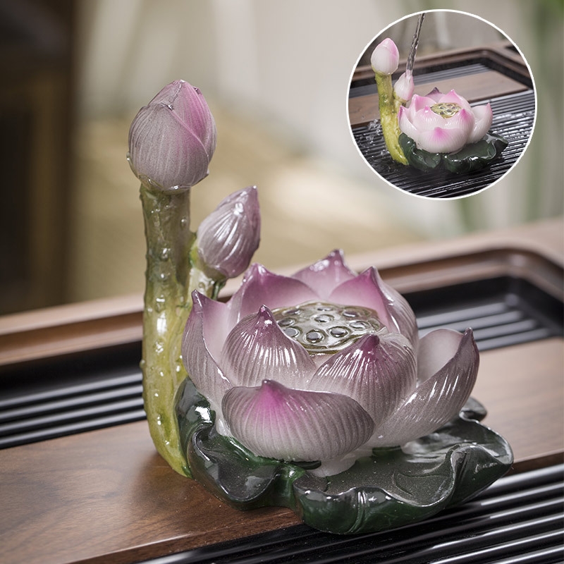 茶道樹脂變色蓮花茶寵擺件茶玩茶藝精品復古招財年年有余茶寵魚|茶具