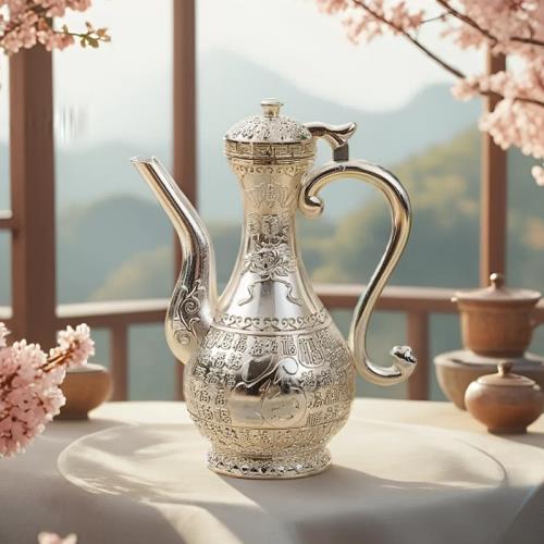 新疆酒壺中式仿古供奉酒壺仿古代銅器道具老酒壺家用婚慶酒具擺件|咖啡