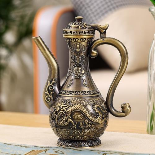 新疆酒壺中式仿古供奉酒壺仿古代銅器道具老酒壺家用婚慶酒具擺件|咖啡