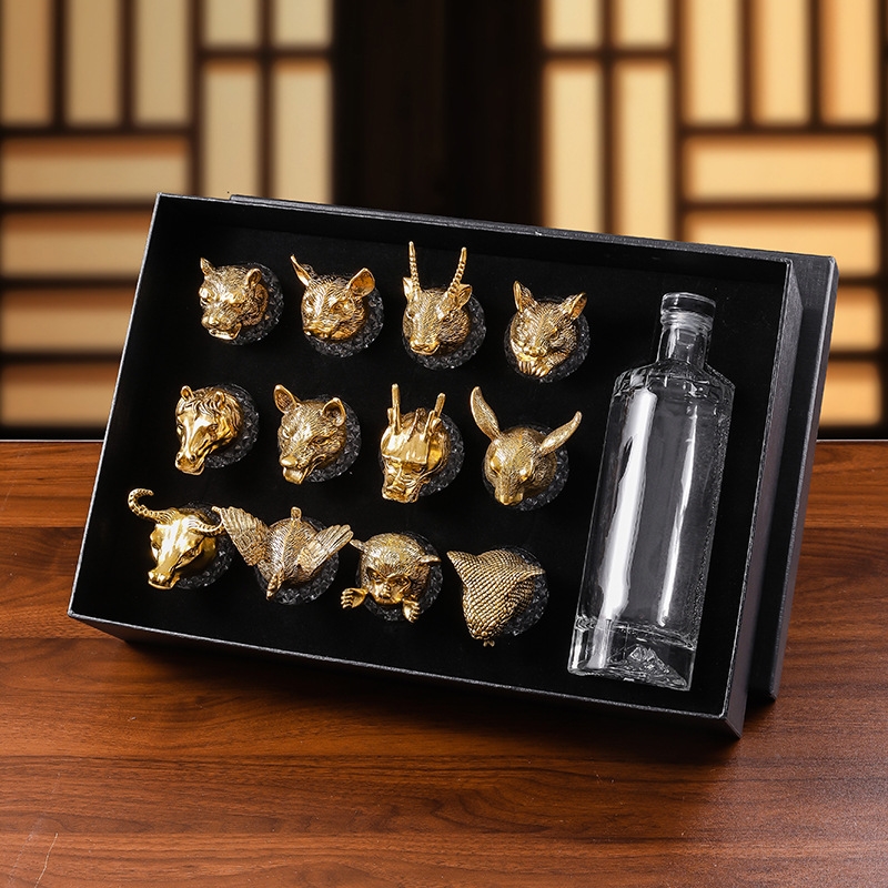 十二生肖古錫古銀白酒杯輕奢酒具套裝高檔玻璃一口杯中式酒杯批發|咖啡