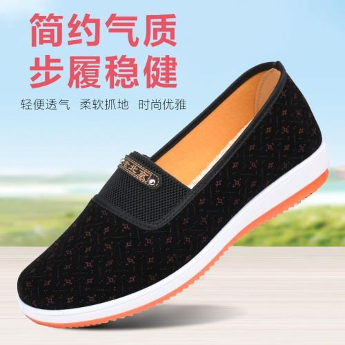 老人鞋女老北京布鞋春秋季平底防滑休閑一腳蹬女媽媽鞋軟底布運動