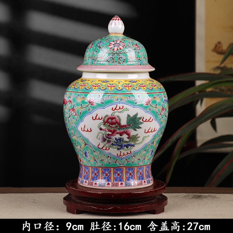 陶瓷琺瑯彩將軍罐中式家用茶葉罐儲物罐玄關裝飾品仿古花瓶景德鎮|茶具