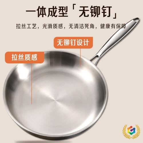 ♤跨境316L不銹鋼平底鍋家用加厚不粘煎鍋帶蓋無涂層炒菜多用鍋代