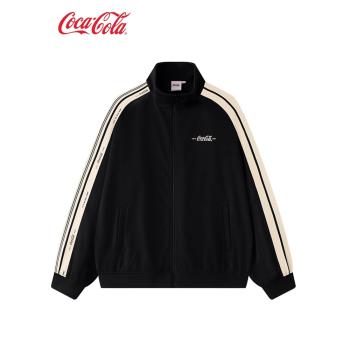 Coca-Cola/可口可樂開衫衛衣男秋冬新款立領條紋潮牌寬松休閑外套