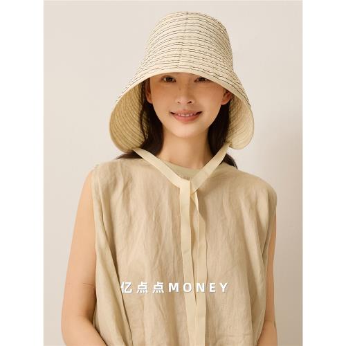 億點點MONEY 大檐防曬帽女防紫外線條紋漁夫遮陽帽可折疊太陽帽子|防曬帽|ETMall東森購物網