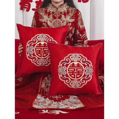 喜字抱枕一對結婚壓床婚房布置裝飾客廳沙發靠墊婚禮床上紅色靠枕