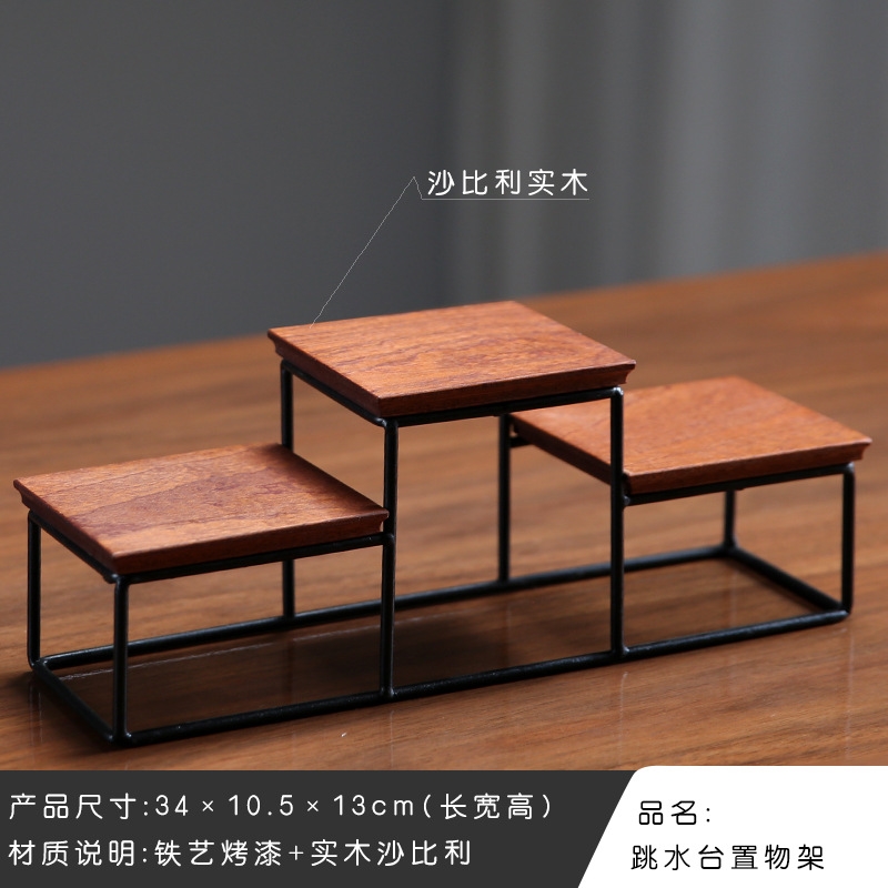 置物架小擺件玄關桌面飾品中式鐵藝博古架工藝品茶幾底座架子實木|其他