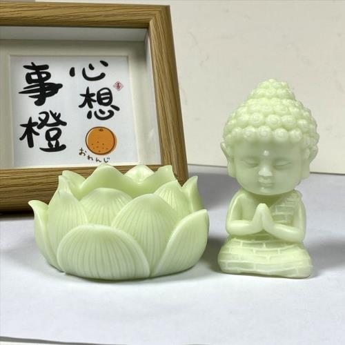 夜光發光寶寶佛蓮花底座Q版擺件大日禪意打坐佛車載擺件|其他裝飾