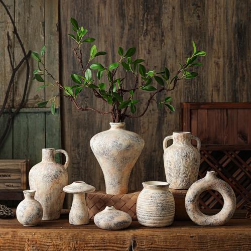 陶瓷花瓶復古侘寂風民宿裝飾品中古粗陶藝術插花花器家居擺件陶罐|其他