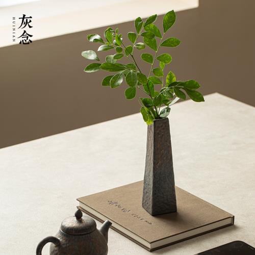 灰念石韻花器粗陶花瓶日式復古創意擺件干花插花現代簡約茶道配件|其他