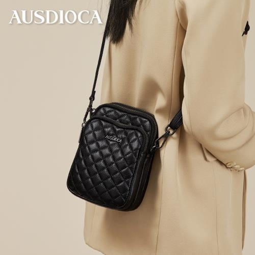 AUSDIOCA/澳迪佳真皮女包斜挎小包多層拉鏈小方包菱格百搭單肩包